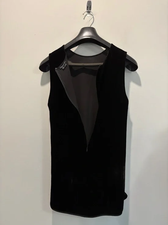 Theory Black Velvet Silk Blend Sleeveless Shell Top High Low Large - Picture 7 of 14